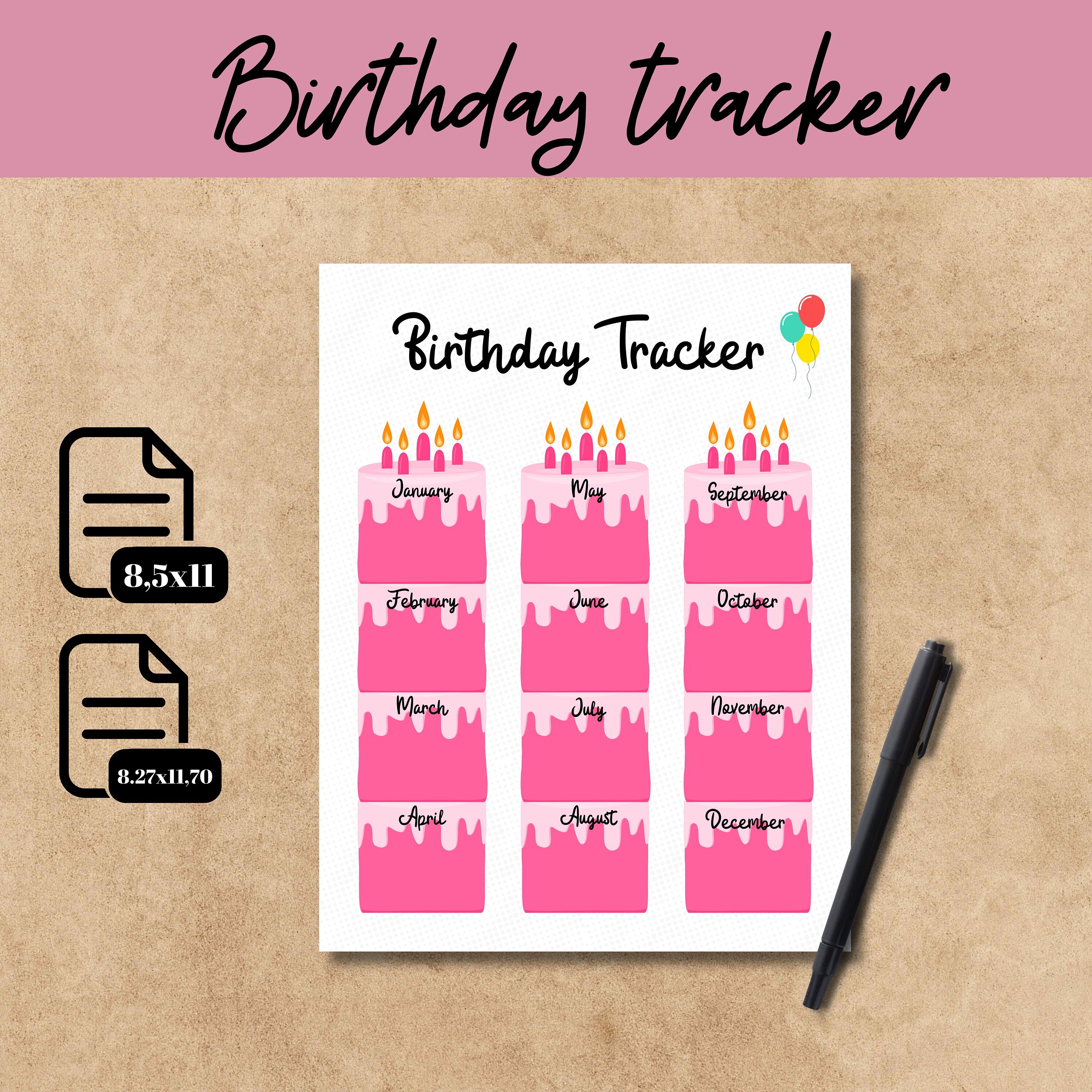 Birthday Tracker PRINTABLE Tracker Birthday Calendar Birthday Reminder