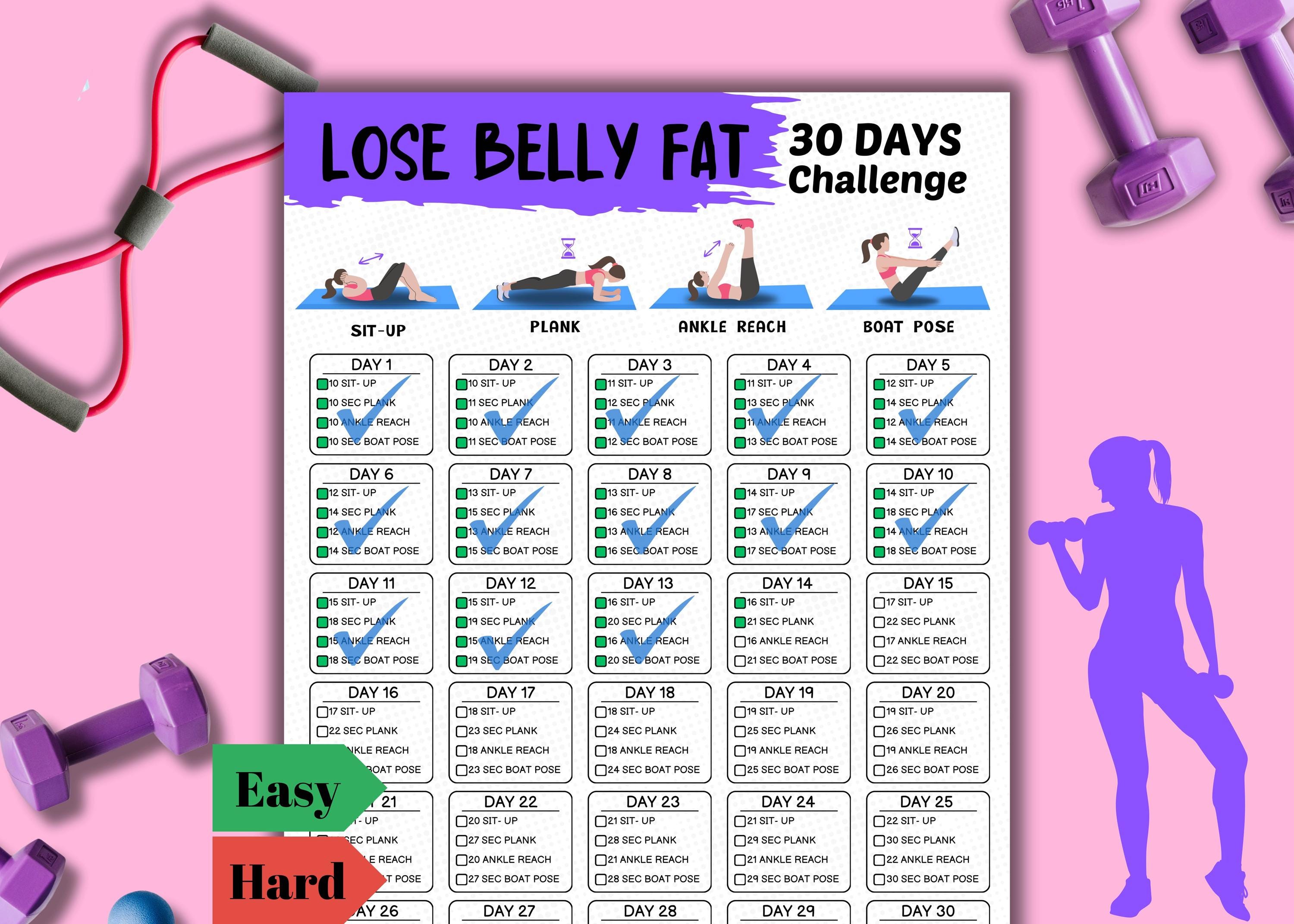 30-Day Belly Fat Burn Challenge | Home Workout Plan | 2 Difficulty Levels | Printable PDF