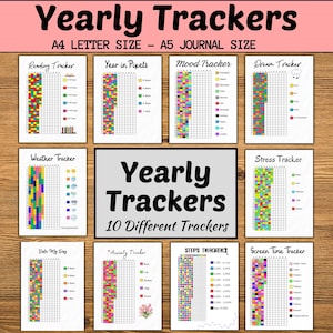 Jahres-Tracker - DRUCKBARE Journal Seiten - Bullet Journal Seiten - Lese-Tracker, Jahres-Tracker, Stimmungs-Tracker, Jahr in Pixel