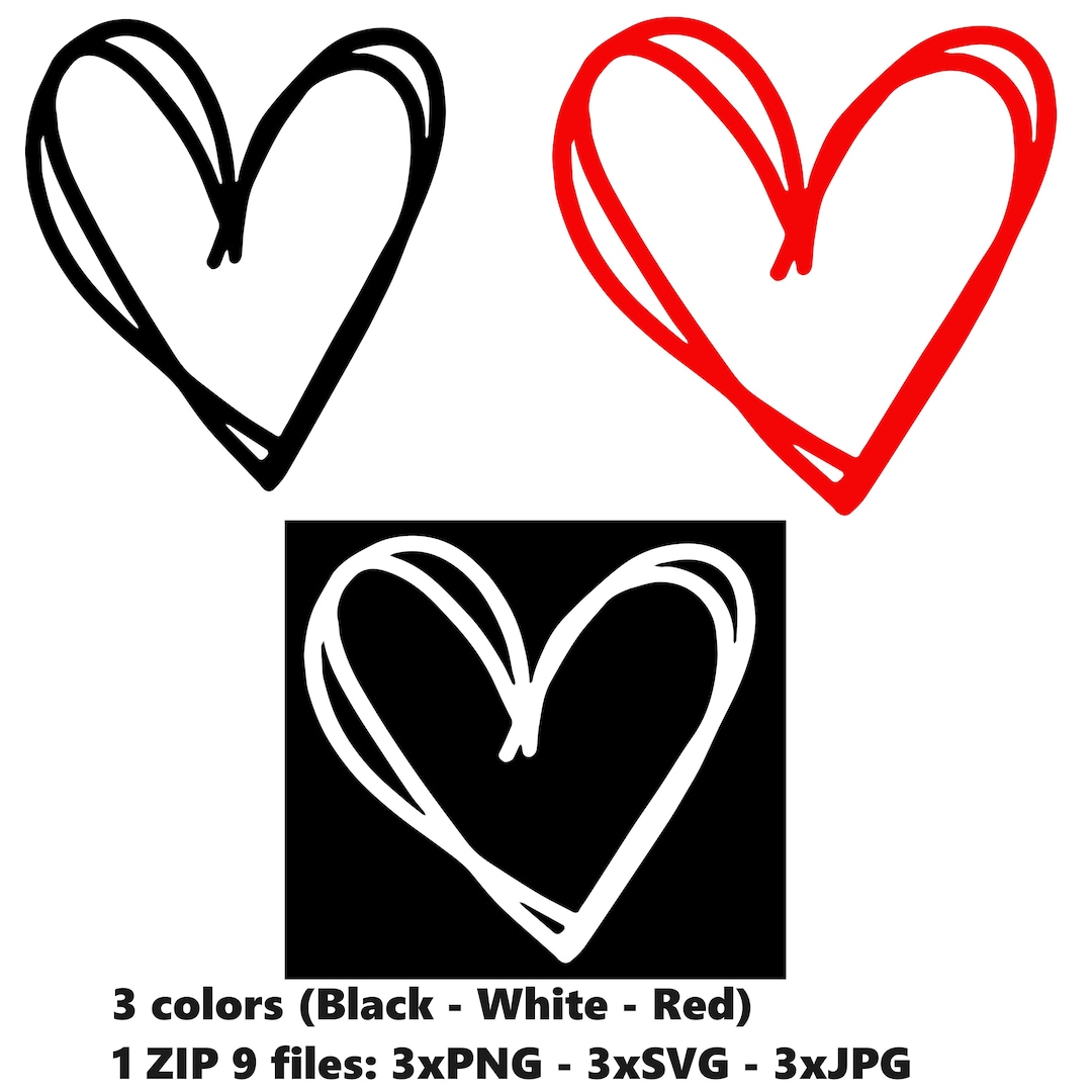 Heart 001 - Black , Red, White - 1 ZIP 9 Files: 3xpng 3xsvg 3xjpg