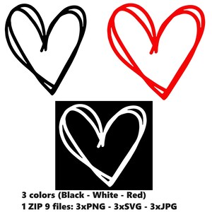 Heart 001 - Black , Red, White - 1 ZIP 9 Files: 3xPNG 3xSVG 3xJPG