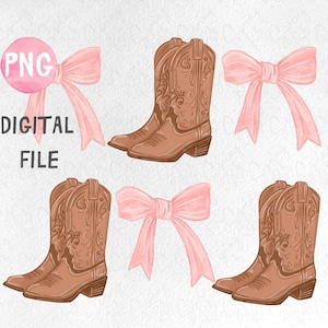Coquette Cowgirl Boots Pink Bow PNG Cowgirl Aesthetic Cute Pink Bow Clipart Western Digital Download Design Sublimation PNG