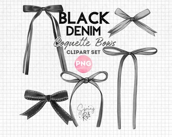 Black Denim Coquette Bows Png Clipart Bundle Dark Coquette Aesthetic Black Ribbon Bow Digital Download  Bows Clipart Set Denim Aesthetic