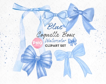 Blue Coquette Bows PNG Clipart Set Coquette Bow Digital Download Watercolor Coquette Blue Ribbon Bow Clipart Bundle Coquette Aesthetic Bows