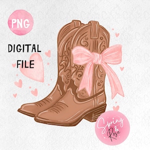 Cowgirl boots, Coquette png, Western png, Pink bow png, Valentines day png, Cowgirl boots with bow, hearts digital download, Cowgirl Clipart