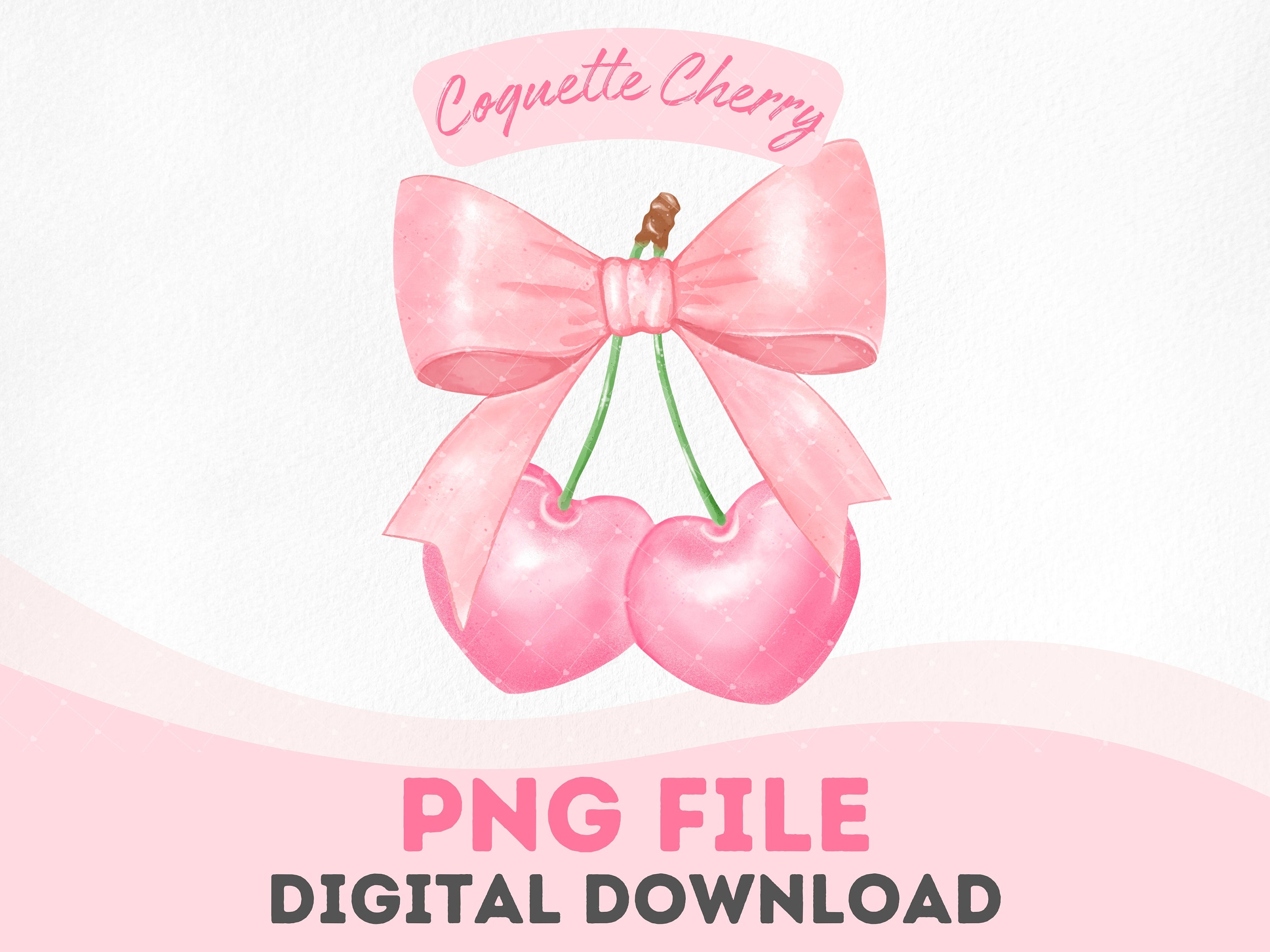 Coquette Pink Cherry Png Pink Ribbon Bow Watercolor Clipart Digital ...
