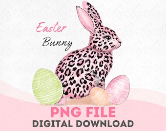 Happy Easter Leopard Bunny Rabbit Pink Easter Bunny Png Files Clipart Leopard Print Png Design Easter Bunny Sublimation Design Easter Eggs