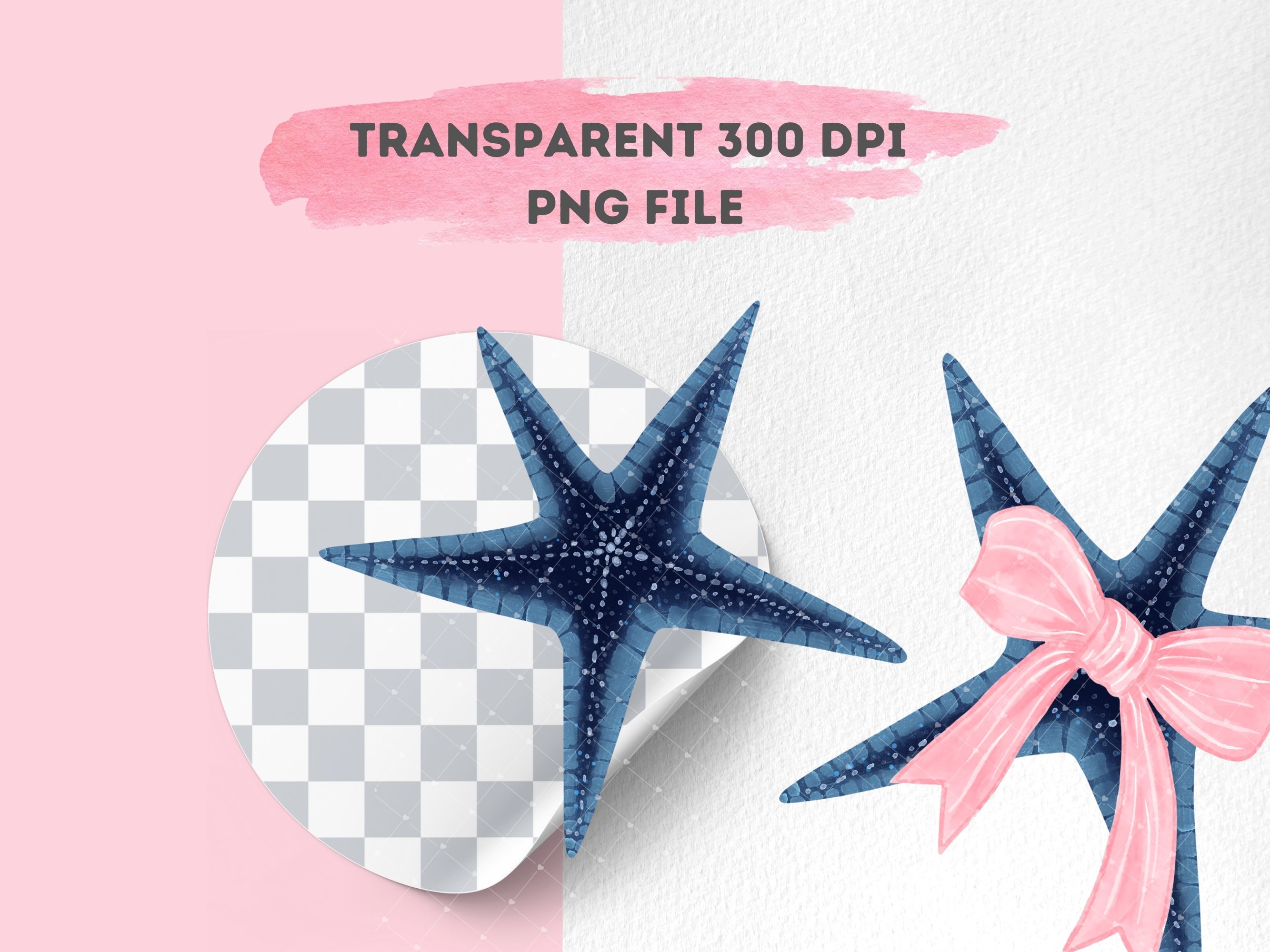 Coquette Png Starfish With Pink Ribbon Bow Watercolor Digital Download ...