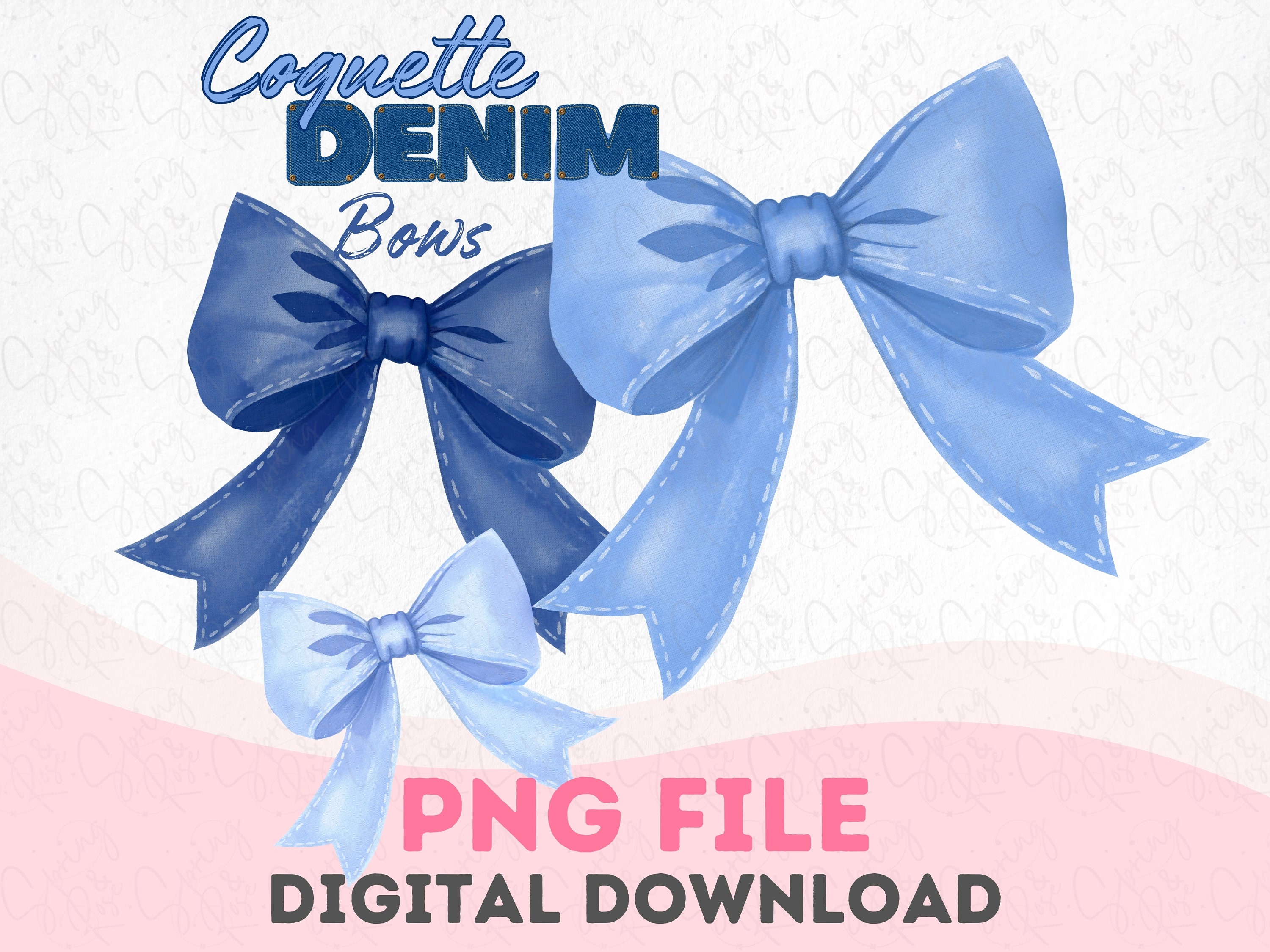 Blue Coquette Bow Denim Blue Ribbon Bow Png Clipart Set Coquette Blue ...