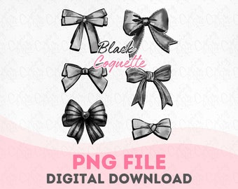 Coquette PNG Coquette Bow Black Coquette Bows PNG Coquette Aesthetic Black Coquette Ribbon Bow Digital Download Dark Coquette Design