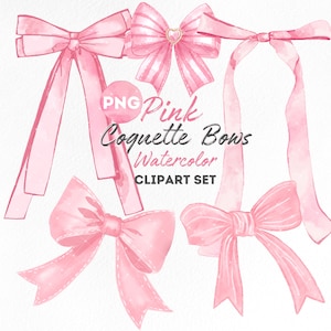 Pink Coquette Bows PNG Clipart Set Coquette Bow Digital Download Watercolor Coquette Pink Ribbon Bow Clipart Bundle Coquette Aesthetic Bows