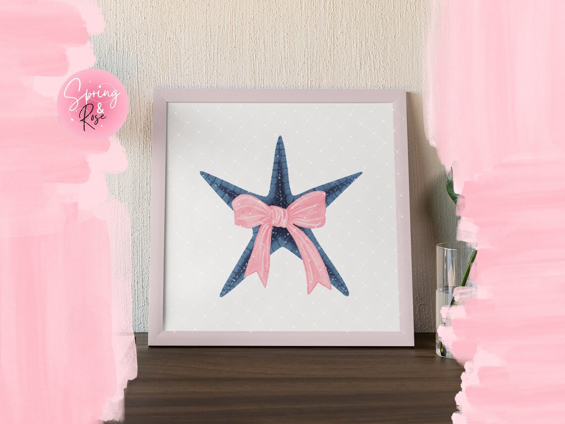 Coquette Png Starfish With Pink Ribbon Bow Watercolor Digital Download ...