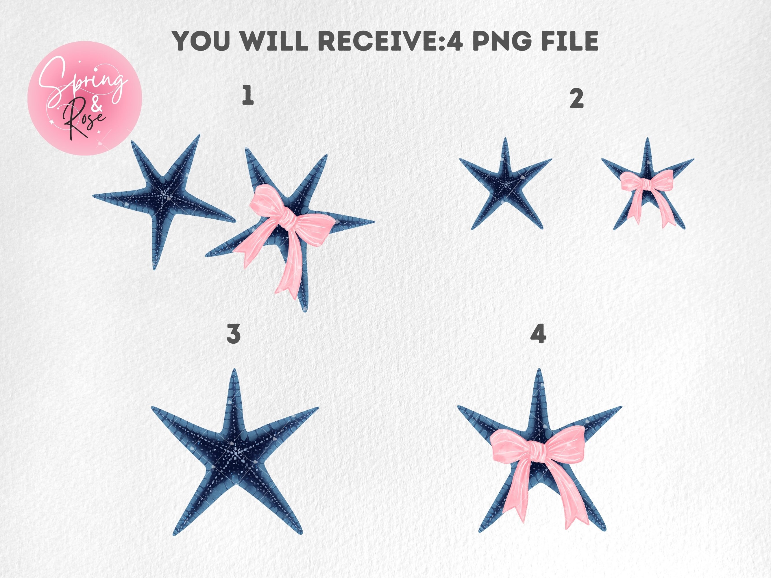 Coquette Png Starfish With Pink Ribbon Bow Watercolor Digital Download ...