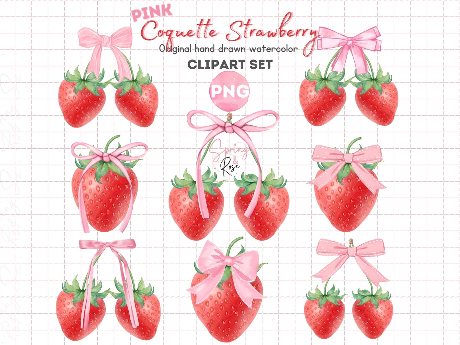 Coquette Strawberry Pink Bow Png Clipart Bundle Coquette Aesthetic
