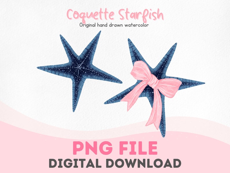 Coquette Png Starfish With Pink Ribbon Bow Watercolor Digital Download ...