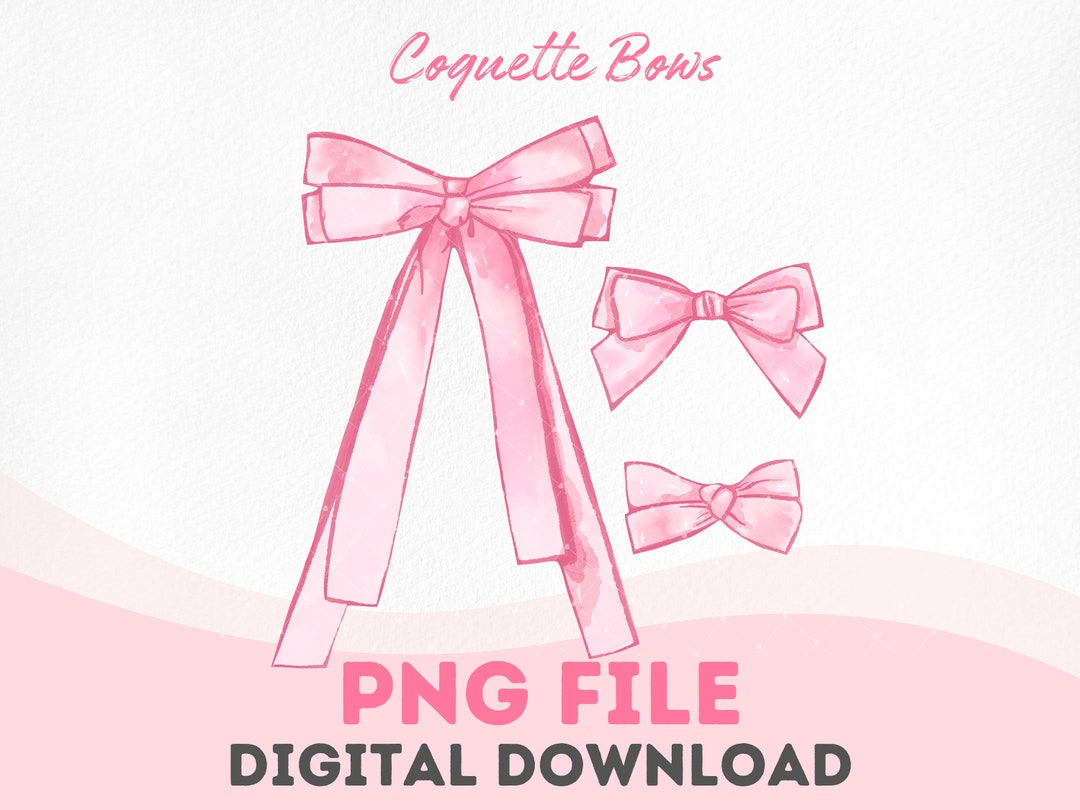 Pink Coquette Ribbon Bows Watercolor PNG - Digital Download for ...
