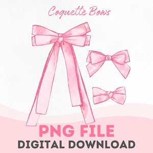 Pink Coquette Ribbon Bows Watercolor PNG - Digital Download for Watercolor Coquette Pink Ribbon Bow Clipart