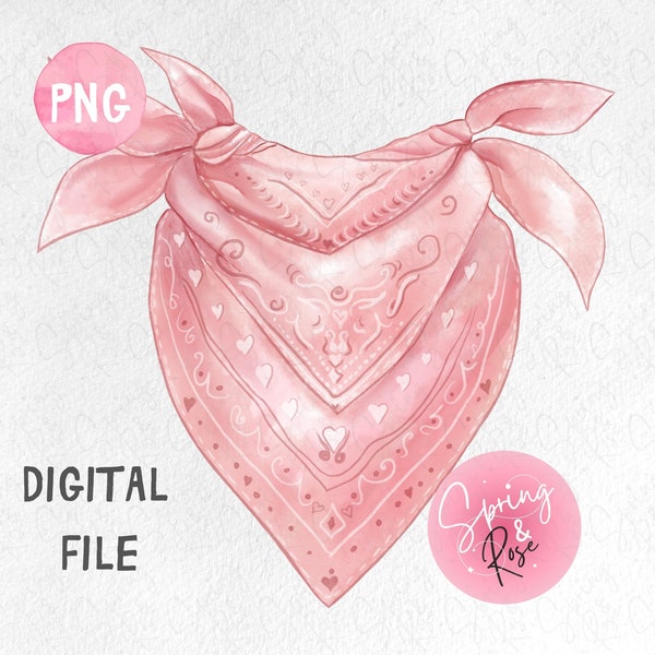 Pink cowgirl bandana watercolor heart design png, Western png, Valentines day png, Bandana png, Hearts digital download, Bandana Clipart