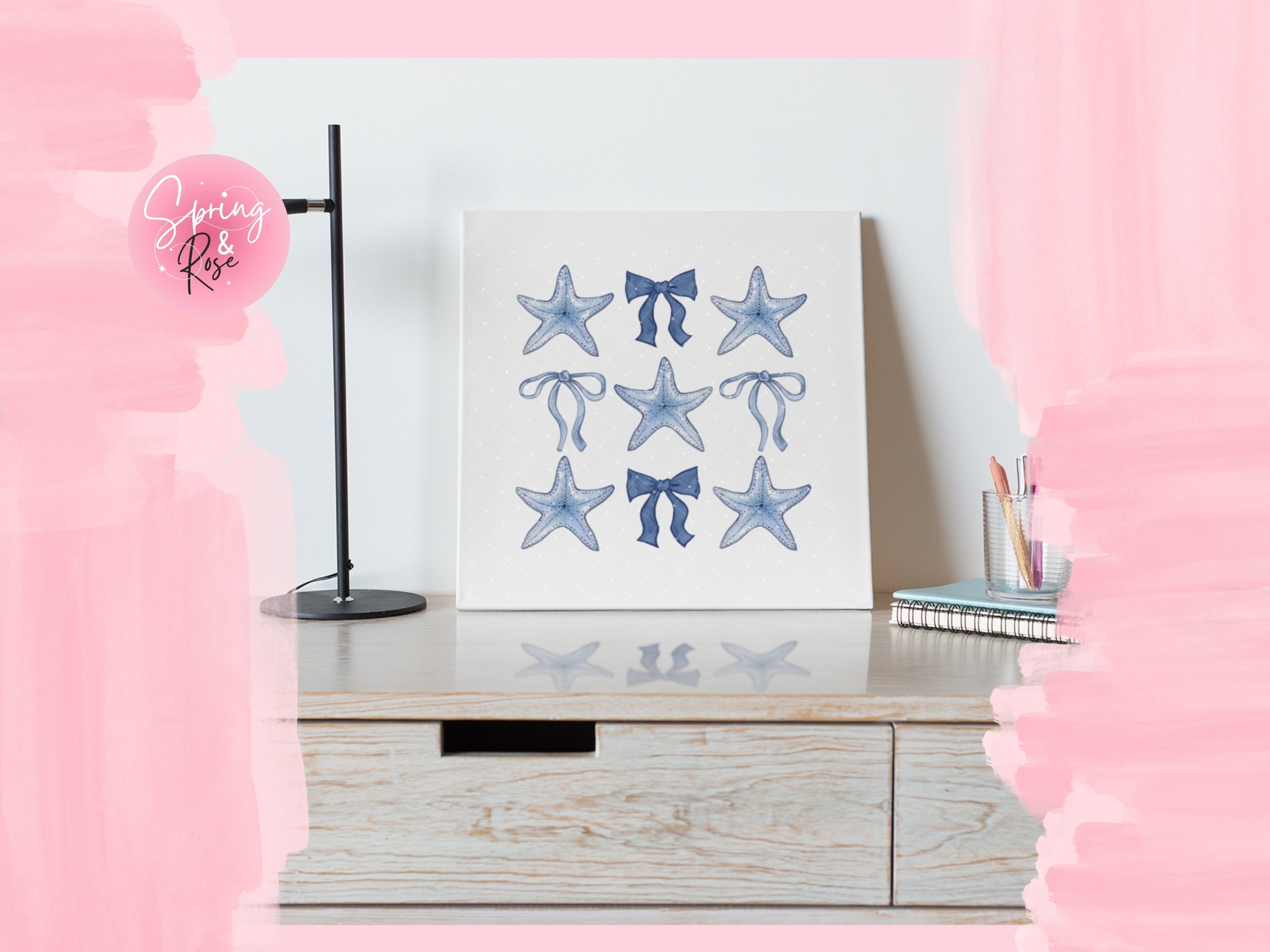 Blue Coquette Png Coquette Starfish With Blue Ribbon Bow Watercolor ...