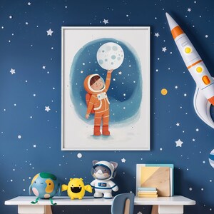 GALAXY Reaching Moon Wall Art | Astronaut | Space Stars Planets Universe | Space Theme Children's Room Decor | Poster Printable Download