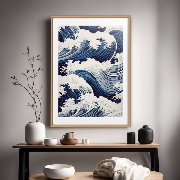 JAPANDI Shizumi Wall Art | Great Wave Off Kanagawa | Japanese Style | Japandi Modern Contemporary Minimalist | Printable Digital Download