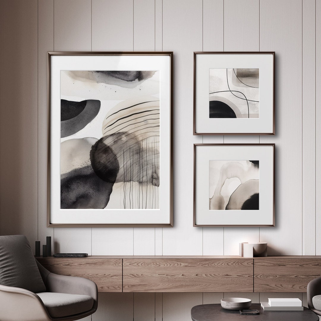 MILLER Taupe Wall Art Set of 3 Abstract Watercolor Painting Etsy