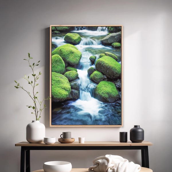 ZEN Mossy Waterfall Print | Feng Shui Water Art (Digital Download)