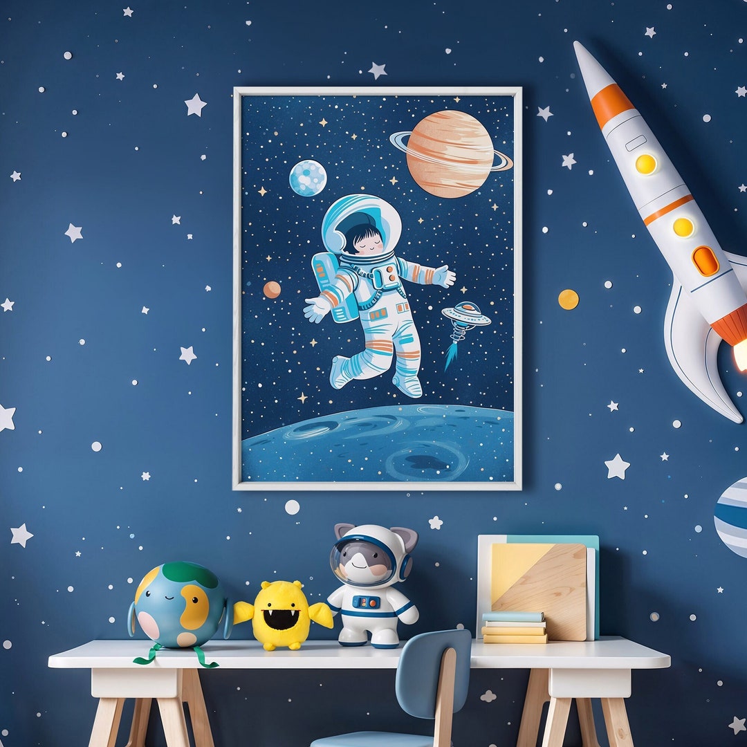 Moon Dance Galaxy Art Print | Astronaut Kids Room Decor (digital ...