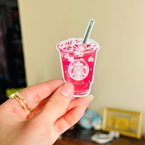 Strawberry Acai Refresher Sticker: Glossy Vinyl, Water-Resistant