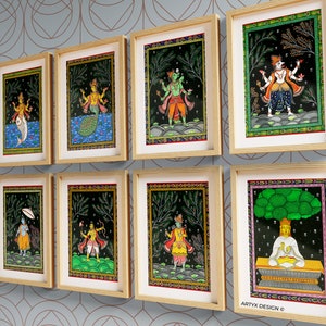 9 Avatar Of Vishnu Pattachitra Art Prints Living Room Vintage Folk Art Indian Painting Digital Gallery Large Wall Art Download Digital Print