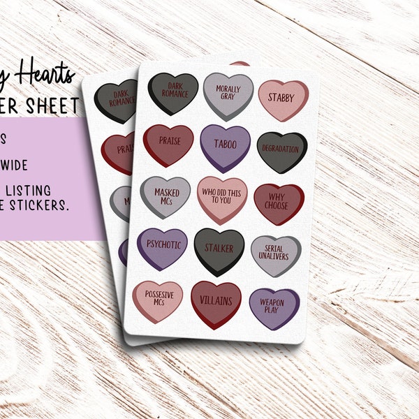 Mini Dark Romance Tropes Conversation Hearts Sticker Sheet - Bookish Sticker - Valentine Stickers