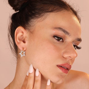 Gift for women, Star Jewelry Star Earrings Star Charm Earring Birthday Gift, Huggie Hoop, Dangle Star Earring, Star Jewelry Star Earrings, image 1