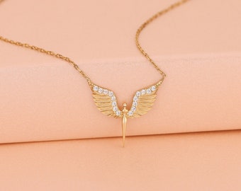 Angel Necklace, Angel Wings Necklace,Angel Pendant,Minimalist Angel Necklace,Silver Angel Necklace, 14k Gold, Guardian Angel Necklace, Angel