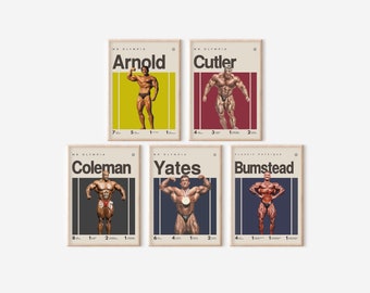Arnold, Yates, Cutler, Bumstead, Coleman Poster, Bodybuilding Print, Mr Olympia Bundle, Gym Art, Mid-Century Modern,