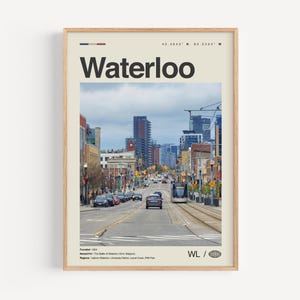 Waterloo Print Schwarzweiß, Waterloo Wandkunst, Waterloo Poster, Waterloo Foto, Waterloo Wanddekoration, Waterloo Karte, Ontario, Kanada
