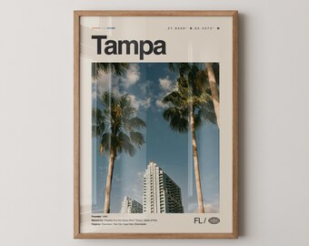 Impression Tampa en Floride, art mural Tampa, affiche de Tampa, photo de Tampa, Riverwalk, Bayshore Boulevard, Tampa Theatre, Ybor City, Sunshine