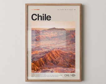 Impresión de Chile, arte mural de Chile, póster de Chile, foto de Chile, desierto de Atacama, Isla de Pascua, Parque Nacional Torres del Paine, Santiago, Valparaíso
