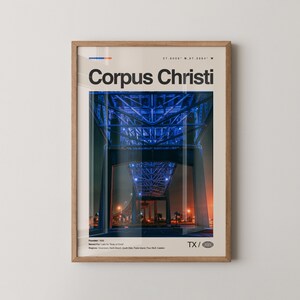 Corpus Christi Print, Real Photo Travel Art, Corpus Christi Poster, Mid Century Minimal Wall Art, Corpus Christi Map, Texas