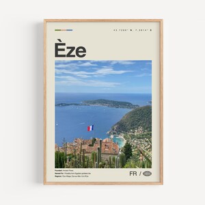 Èze Print Schwarzweiß, Èze Wandkunst, Èze Poster, Èze Foto, Èze Wanddekor, Èze Karte, Frankreich
