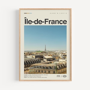 イル・ド・フランスの白黒プリント、イル・ド・フランスのアート、イル・ド・フランスのポスター、イル・ド・フランスの写真、イル・ド・フランスの装飾、イル・ド・フランスの地図