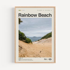 Rainbow Beach Print schwarz und weiß, Regenbogen Strand Kunst, Regenbogen Strand Poster, Regenbogen Strand Foto, Regenbogen Strand Dekor, Regenbogen Strand Karte