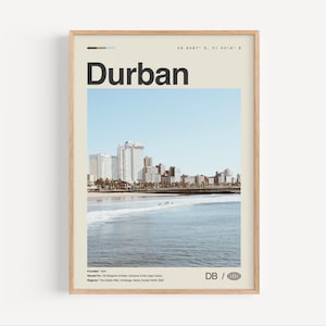 Impression Durban noir et blanc, oeuvre d'art mural Durban, affiche Durban, photo Durban, décoration murale Durban, Afrique du Sud, KwaZulu-Natal, eThekwini