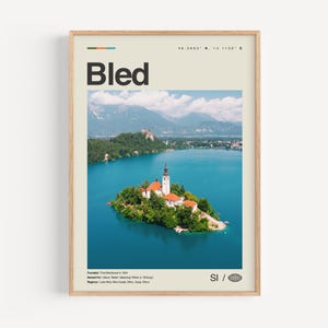 Bled Print Schwarzweiß, Bled Wandkunst, Bled Poster, Bled Foto, Bled Wanddekor, Bled Karte, Slowenien