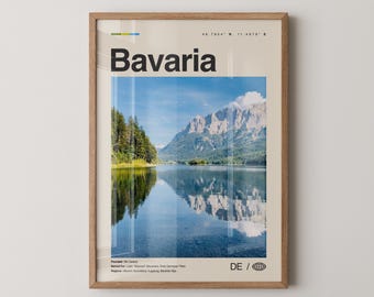 Print Beieren, kunst aan de muur Beieren, poster Beieren, foto Beieren, muurdecoratie Beieren, kaart Beieren, Duitsland