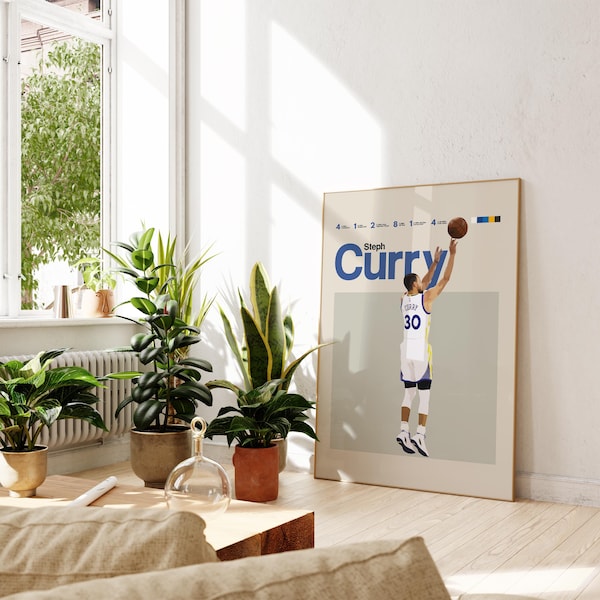 Steph Curry inspiriertes Poster, Golden State warriors Kunst Druck, Basketball Poster, NBA Mid-Century Modern, Uni Studentenwohnheim,