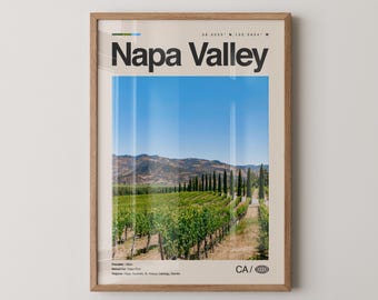 Napa Valley Print, Reisekunst, Napa Valley Poster, Mid Century Minimal Wandkunst, Napa Valley Karte, Kalifornien