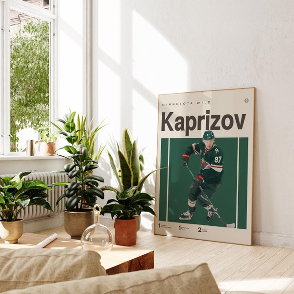 Kirill Kaprizov inspiriertes Poster, Minnesota Wild Art Print, Hockey Poster, Mid-Century Modern, Uni Wohnheim