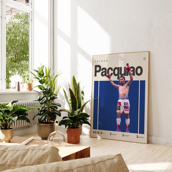 Manny Pacquiao Inspired Poster, Boxing Art Print, Mid-Century Modern, Uni Dorm Room