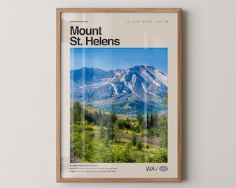 Mount St. Helens Print, Real Photo Travel Art, Mount St. Helens Poster, Mid Century Minimal Wall Art, Mount St. Helens Map, Washington