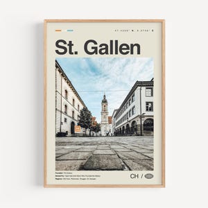 St. Gallen Poster Schwarz weiss, St. Gallen Wandkunst, St. Gallen Poster, St. Gallen Foto, St. Gallen Wanddekor, Karte von St. Gallen, Schweiz